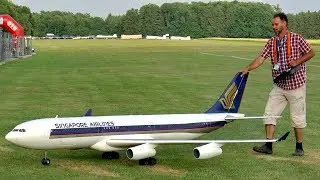 HUGE RC AIRLINER AIRBUS A-340 SCALE MODEL TURBINE JET FLIGHT DEMONSTRATION