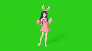 Anime girl green screen video | Cute anime girl with bunny 🐇 green screen effect