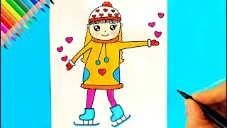 Buz Pateni Yapan Kız Çizimi ⛸ Sevimli Kız Çizimi - Güzel Kız Çizimi - Ice Skating Girl Drawing