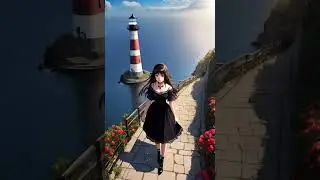 Милашка прогуливается возле маяка.