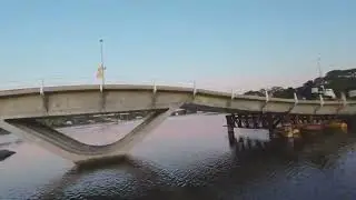 Flying drone over Puente de la Barra, Punta del Este (Maldonado)