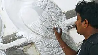 You will be amazed! 3D peacock mural using white cement