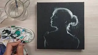Painting Portrait of Woman on Black Canvas