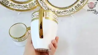 Luxury electroplated gold rim ceramic dinnerware set porcelain plate and dishes Products | SANBO