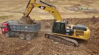 Excavadora Hidráulica Cat 336 Carguio de Volquetes En La Cantera