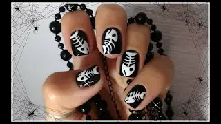 Halloween Nail Art | Quick Fish Bones Manicure ♥