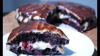 JUICY CHOCOLATE CAKE with cherries and PLOMBIR cream, moist and MEGA chocolate cake