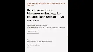 Recent advances in biosensor technology for potential applications - An overview | RTCL.TV