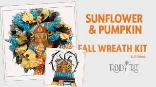 Fall Turquoise and Chocolate Mesh Wreath with Pumpkin and Sunflowers Sign by Trendy Tree!