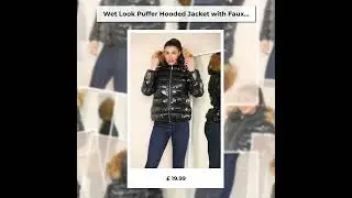 Buy Womens Wet Look Puffer Hooded Jacket with Faux Fur