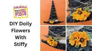 Witch Hat Wreath with DIY Doily Flowers with Mod Podge Stiffy