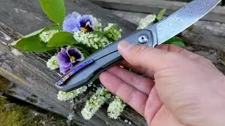 Нож мастерской Чебуркова Русский с клинком из дамаска титановая рукоять тимаскусовая клипса