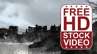 Free Stock Videos – post-apocalyptic dystopian destroyed city with smoke and fire particles 3D