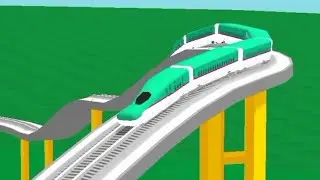 Colorful Shinkansen running on bumpy railroad tracks