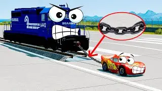 Train with Chain VS Lightning McQueen - CHALLENGE SUPER CARS - BeamNG.drive