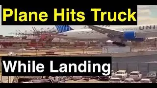 Plane landing clips top of truck