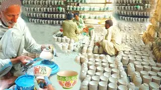 Color Glazing and Kiln Firing Ceramic Pottery | Mass Production of Ceramic Bowls in Factory