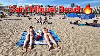 Sant Miquel Beach🌊⛱️Hot Day🔥Spain ☀️Barcelona🇪🇸 4k Walk