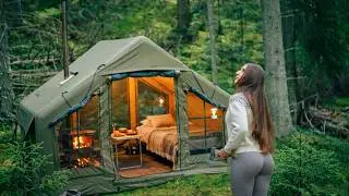 🌲 Girl Survives 37 Hours in a Wild Forest with Her Dog | Fly Fishing & Wood Stove ASMR
