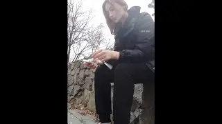 Girl  smoking and spitting  open pack of cigarette and littering full video