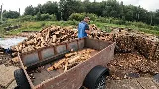 Как выглядит один куб колотых дров навалом. firewood in the trailer