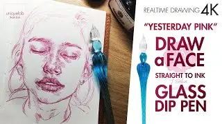 "Yesterday Pink" Glass Dip Pen Drawing with INK [REALTIME DRAWING]