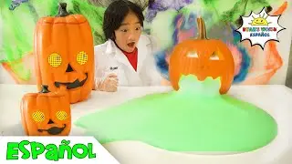 Experimento científico fácil de bricolaje para niños Edición de Halloween con calabazas rezumantes