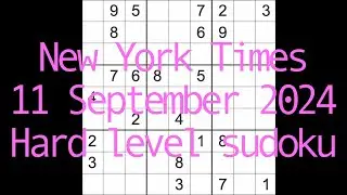Sudoku solution – New York Times 11 September 2024 Hard level