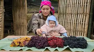Single mother sells bananas. Ly Vy Ca's colorful sticky rice making process. Ly Vy Ca