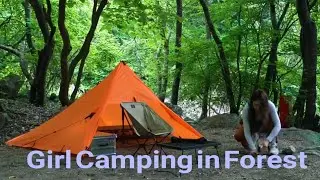 Solo girl camping in Forest | Girl Camping in jungle Cooking and spending rain night in tent