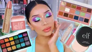 FULL FACE USING NEW e.l.f MAKEUP & BRUSHES! | ONE BRAND DRUGSTORE MAKEUP | elf RETRO PARADISE