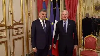 11/04/24: Momentul handshake între PM României Marcel Ciolacu și premierul Franței, Michel Barnier
