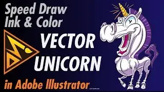 Digital Ink and Color in Adobe Illustrator of a Goofy Unicorn.