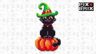 Cute Halloween Cat with a Witch Hat - Pix Brix Instructions