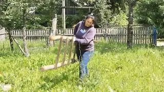 The family bought a small abandoned village house in the forest. Day one: cleaning the yard.