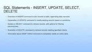 SQL Statements - INSERT, UPDATE, SELECT, DELETE | Lecture 50: JDBC—I