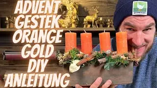 Adventsgesteck mit 4 Kerzen - Alternative zu einem Adventskranz zum selber machen gold orange
