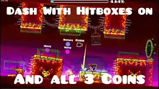 Dash With hitboxes on (All 3 coins)