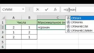 Пример работы с формулой (=СРЗНАЧ)