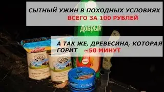 УЖИН В ПОХОДЕ ЗА 100 РУБЛЕЙ. ДРЕВЕСИНА, КОТОРАЯ ГОРИТ ~50 МИН.