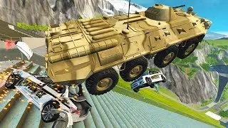 Stair Jump Down Police Roadblocks Car Crashes BeamNG drive