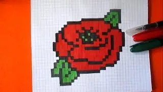 How to Draw Red Poppy Flower Pixel Art  