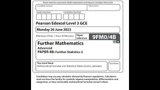 Pearson Edexcel Further Stats 2 2023 A level further maths