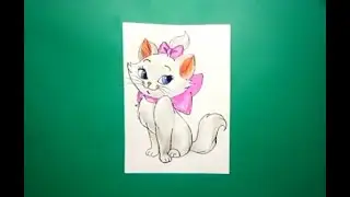 How to draw a cute and cuddly kitty with a big pink bow around her neck