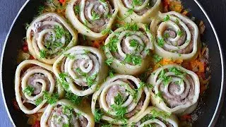 ЛЕНИВЫЕ МАНТЫ рулеты с фаршем на сковороде
