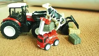 Review of colored tractors and a small farm.Трактора и экскаватор.