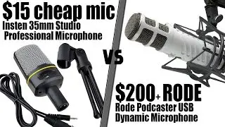 Cheap $15 Insten 3.5mm Microphone Vs $200 Rode Podcaster USB Mic - Includes Audio Test! (Tech video)