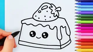 How to draw cute cake easy | Drawing and coloring kawaii cake