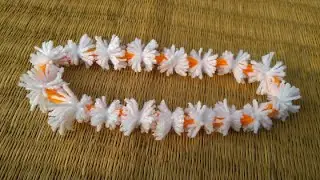 Night Flowering Shiuli Woolen Garland- শিউলি ফুলের মালা উল দিয়ে তৈরি করুন- Beautiful Woolen Flower