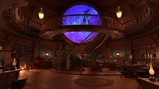 Astronomers Library Ambience - Distant Thunder and Crackling Fireplace for Sleep, Study and Relax